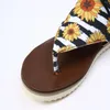 Boho 4496 Style Sandals Women Flat Bottom Suower Cow Print Canvas Back Zipper Clip Toe Walking Casual Shoes Non-Slip 2024