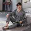 Vêtements de nuit pour hommes Hommes Home Suit Top Pyjama gris foncé Pyjamas en satin Ensemble à manches longues Homewear