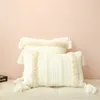 Pillow Cotton Flocking Tassels Creamy Cover Sofa Decor Stripe Embroidery Thicked Throw Pillowcase Lumbar 45