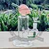 Percolateur narguilé unique double recycleur narguilés verre Bong rose violet vert 14.5mm femelle Joint conduites d'eau Fab Egg Fab Dab Rigs plate-forme pétrolière avec bol