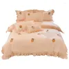 Bedding Sets Korean Girly Washed Cotton 4 Pcs Set Affixed Cloth Embroidered Quilt Cover Girl Cute Wholesale