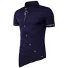 Camisa de Manga Corta Alta Calidad Para Hombres toppar Marca Camisas Vestir Con Botones Oblicuos Personalidad 210721279T