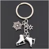 Keychains Lanyards 1 st Sier Color Ice Skates Snowflake Pendant Key Chain Skating Keychain Jewelry for Winter Gift Drop Delivery Fashio Dhcea