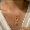 Nouveau collier de chaîne Mtilayer à la mode coeur brillant pendentif papillon rond pour femmes bijoux tempérament clavicule livraison directe Dhgarden Otjol