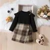 Ensembles de vêtements Focusnorm 1-6Y Mode Automne Enfants Filles Vêtements 2pcs Tenues À Manches Longues O Cou À Volants Hauts Bouton Plaid A-ligne Jupes