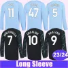 Man City Langarm 23 24 Fußballtrikot Erling Haaland Phil Foden Kevin De Bruyne Julian Alvarez Jack Grealish Rodrigo Nathan Ake Jeremy Doku Bernardo Home Away