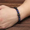 Braccialetti con ciondoli lupo Braccialetti con pietra lavica nera naturale Braccialetti con occhio di tigre coraggioso Gioielli elastici da donna Perline da 8 mm Gioielli di moda PulseraBracciali