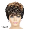 Синтетические парики Короткий парик для женщин, цветная обесцвеченная челка, короткие вьющиеся волосы, цветная челка, короткий головной убор