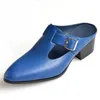 Slippers Noble Blue Trendy Men's Half High-heeled Shoes Summer Close Toe Open Back Heels Man Casual Heightened Mules