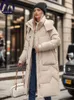 Veste parka en duvet pour femme, manteau chaud ample sous le genou, à capuche amovible, épais, à la mode, collection hiver 2023, 231027