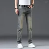 Мужские джинсы 2023, весна-лето, тонкая эластичная резинка на талии, модные повседневные джинсовые брюки, корейская уличная одежда, мужские брюки