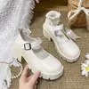 Sapatos de vestido feminino 2023 sola grossa esponja bolo pequeno couro japonês saltos vintage estilo britânico