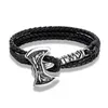 Noorse Bijl Multi-layer Lederen Armbanden Mannen Rvs Vikings Bijl Polsband Raven Amulet Zelfverdediging Handgemaakte Sieraden Mode-sieraden Armbanden