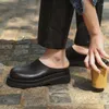 Slippers Businessman Genuine Leather Thick-soled Platform Closed Toe Round Head Half Men's Summer Outer Wear Increased Mules