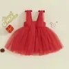 FOCUSNORM 0-3Y Baby Baby Meisjes Prinses Jurk Mouwloze Band Elegante Strik Tule Patchwork Kerst Kostuum Tutu Zonnejurk