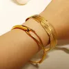 Bangle JINHUI Cross Metal Bracelet Pure Gold Color For Women Simple Classic Stainless Steel Shiny Waterproof Texture Jewelry