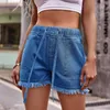 Shorts femininos mulheres casual denim verão cordão elástico cintura confortável jean com bolsos streetwear pantalones cortos