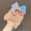 Hair Accessories Rhinestone Party Colorful Chiffon Ribbon Hairpins Korean Style Wear Crown Bow Clip Cloth Children