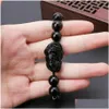 Beaded Obsidian Pixiu Beads Bracelet Chinese Feng Shui Bring Wealth Good Luck Guardian Uni Stone Wristband Men Women Jewelry Gift 8Mm Dhsgj