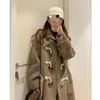 Women's Wool Blends Woolen Coat Women's Autumn and Winter Student Korean Version Loose and Slim Cow Horn Button Mid Length Woolen Y2K Women's Coat 231027