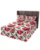 Gonna letto Frutta estiva Rosso melograno Foglia verde Copriletto elasticizzato con federe Coprimaterasso Set lenzuola