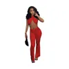 Dames Tweedelige broek Geel Damessets Stukken Mode Mouwloos Ruglooze Sexy Halter Crop Top Gym lang pak Sportkleding 2 sets