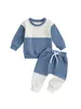 Kledingsets Baby Peuter Baby Boy Kleding Lange mouw Crewneck Sweatshirt Top Casual Broek Outfit 2 Stuks Herfst Winter (Blauw Wit 0-6
