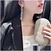 Mode Long Geometric Drop Earrings Luxury Gold Sier Color Rec Rhinestone Earring for Women Party Jewelry Gift Drop Delivery Dhgarden Otazh