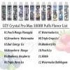 Оригинальные одноразовые электронные сигареты UZY Crystal Pro Max 10000 Puff 1,2 Ом с сетчатой катушкой 16 мл Батарея для капсул Перезаряжаемые электронные сигареты Puff 10K 0% 2% 3% 5% RBG Light Vape Pen