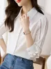 Kvinnors blusar Qoerlin Hollow Out Long Sleeve White Shirts Women Spring Fall 2024 Turn-Down Collar Button Up Tops Blus Office Ladies