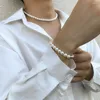 Ensemble collier et Bracelet ras du cou pour hommes et femmes, bijoux tendance, Imitation de perles, accessoires Hip Hop, vente en gros
