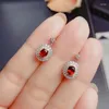 Stud Earrings Exquisite Red Garnet For Women Girl Silver Ornament Oval Natural Gem Real 925 Sterling Birthday Party Gift