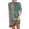 Robes décontractées à moitié haut collier tie-dye mini pour femmes manches courtes robe de fête vestiaire vestide de Noël de noiva