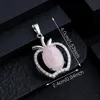 Natural Stone Crystal Carving Oval Apple Charms Tiger Eye Rose Quartz Rhinestone Women Pendants For Necklace Jewelry Making