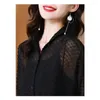 Blouses Femmes Mode Lâche Gaze Chemise Femmes Camisole Deux Pièces Ensemble Printemps Été Demi Manches Vintage Noir Cardigan Élégant