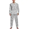 Ropa de dormir para hombres Pijamas con estampado de perro dálmata Hombres Blanco y negro Kawaii Primavera Manga larga Conjunto gráfico de ocio de 2 piezas