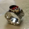 Обручальные кольца, винтажное богемное креативное преувеличенное кольцо серебряного цвета с инкрустацией овального красного камня для женщин, индивидуальное ювелирное изделие, подарок