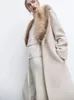Mélanges de laine pour femmes RR1534 Beige détaché grand col en fausse fourrure manteaux X longs vestes d'hiver en vrac ceinture nouée à la taille vêtements d'extérieur 231027