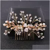 Crystal Rhinestone Flower Pearl Habit Pin Head Tiara For Women Bride Girl Wedding Bridal Akcesoria biżuteria Dro dhgarden otsuo