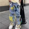 Men's Pants Embroidery heavy industry jeans couple summer trend hip-hop high street American style y2k new brushed loose straight-leg pants J231028