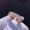 Luxury Style Two Rows Moissanite Diamond Ring Sterling Silver Full Iced Out Rose Gold Eternity Wedding