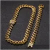 Łańcuchy Hip Hop Bling Łańcuchy Biżuteria Mężczyźni mrożone naszyjnik złoto sier czarny niebieski diament Miami Cuban Link Chain4144605 Drop dostawa Żyd OTQ4A