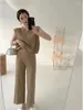 Kadınlar iki parçalı pantolon bahar artı beden kadın kıyafetleri kolsuz örgü kazak rahat gevşek geniş bacak 2 set kadın