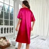Women's Sleepwear Women Ice Silk Long Pajamas Short Sleeves Dress Party Sexy Satin Nightdress Plus Size Cool Feeling Thin Homewear
