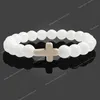 Charm Natural Stone Armband Cross Black Lava Matte pärlor armband handgjorda män kvinnor bön fitness kedja par smycken present mode smycken juveler