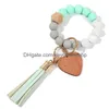 14 Colors Valentines Mothers Day Love Wood Chip Sile Bead Bracelet Keychain Party Favor Wristlet Key Chain Tassels Handchain Keyrings Dhkj6