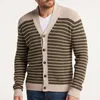 Jaquetas masculinas com decote em v fino suéter jaqueta outono/inverno listrado jacquard masculino manga comprida casacos