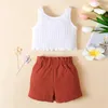 Clothing Sets Girls Summer Outfit Fashion Kid Children Solid Color Ribbed Sleeveless Tank Tops And Elastic Casual Bowknot Shorts