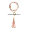 New Sile Beads Keychain Tassel Bracelet Favor Wood Beaded Key Ring Handbag Charms Women Jewelry Wristring Gift Drop Delivery Dhkjx