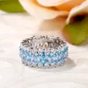 Fine Jewelry S925 Sterling Silver Wedding Engagement Ring Vvs Blue Sapphire Moissanite Eternity Diamond Women's